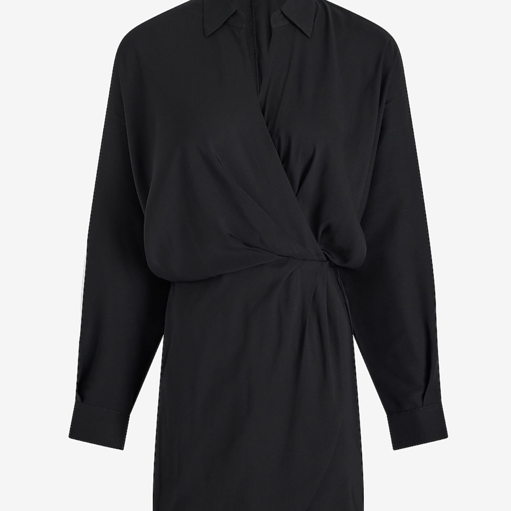 Black Deep V-Neck Surplice Shirt Romper